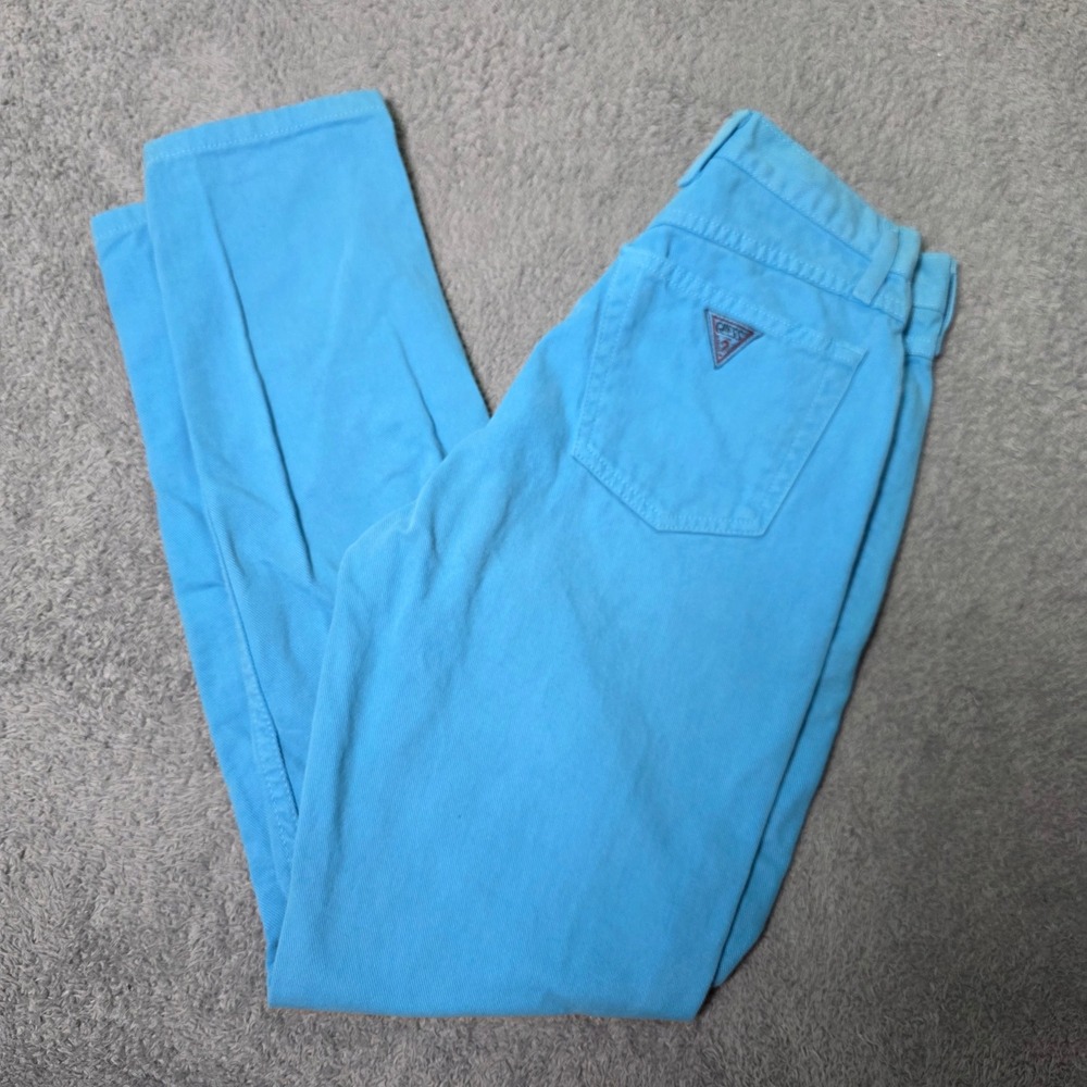 Guess Womens 27 Vintage High Rise Tapered Jeans Turquoise Blue Made in USA